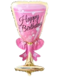 Ballon Mylar coupe rose écrit Happy Birthday
